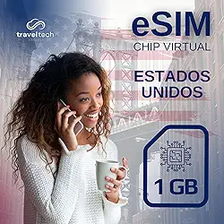 eSIM Estados Unidos 1GB por 7 Dias – Chip Virtual Internacional para Celular Compatível – Ativação Imediata via QR Code – Internet Rápida nos EUA – Travel Tech Connect