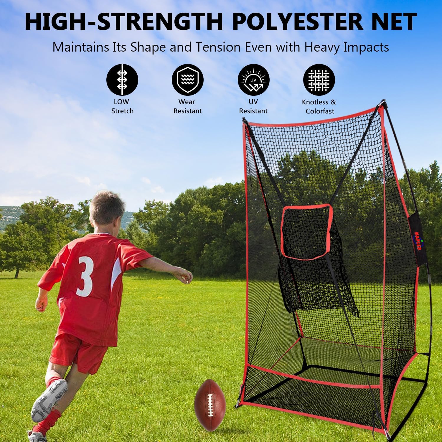 Kapler 2-in-1 Football Kicking Throwing Net - 6x3ft Portable Field Goal w/Two Detachable Target for Punt/Kick/Pass/Snap/Throw Training - Youth and Adults Backyard Outdoor Home Use