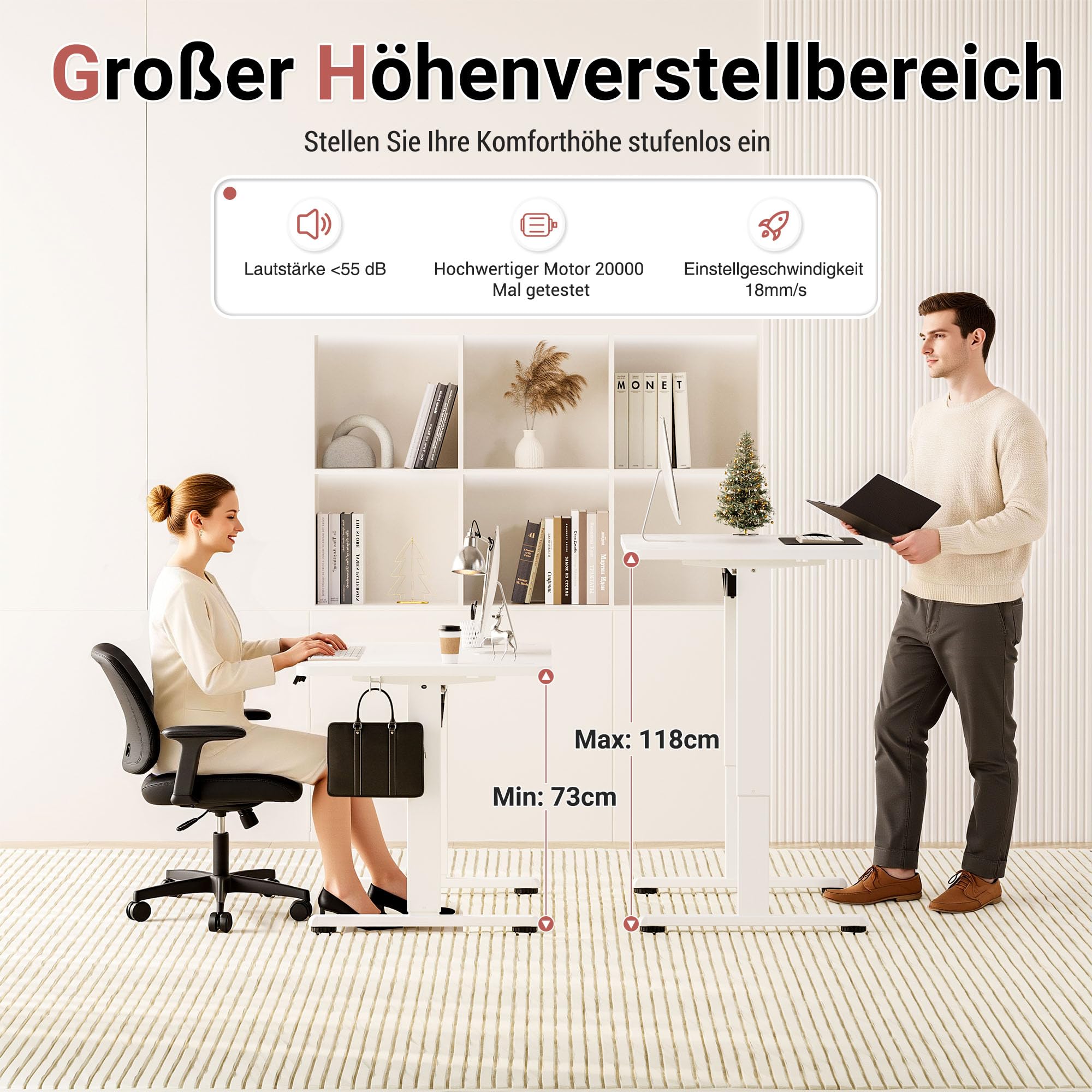 Höhenverstellbarer Schreibtisch 120 x 60 cm, Weiß | Elektrisch höhenverstellbarer Schreibtisch mit Memory Funktion, Gaming Tisch, Computertisch für Büro, Standing Desk