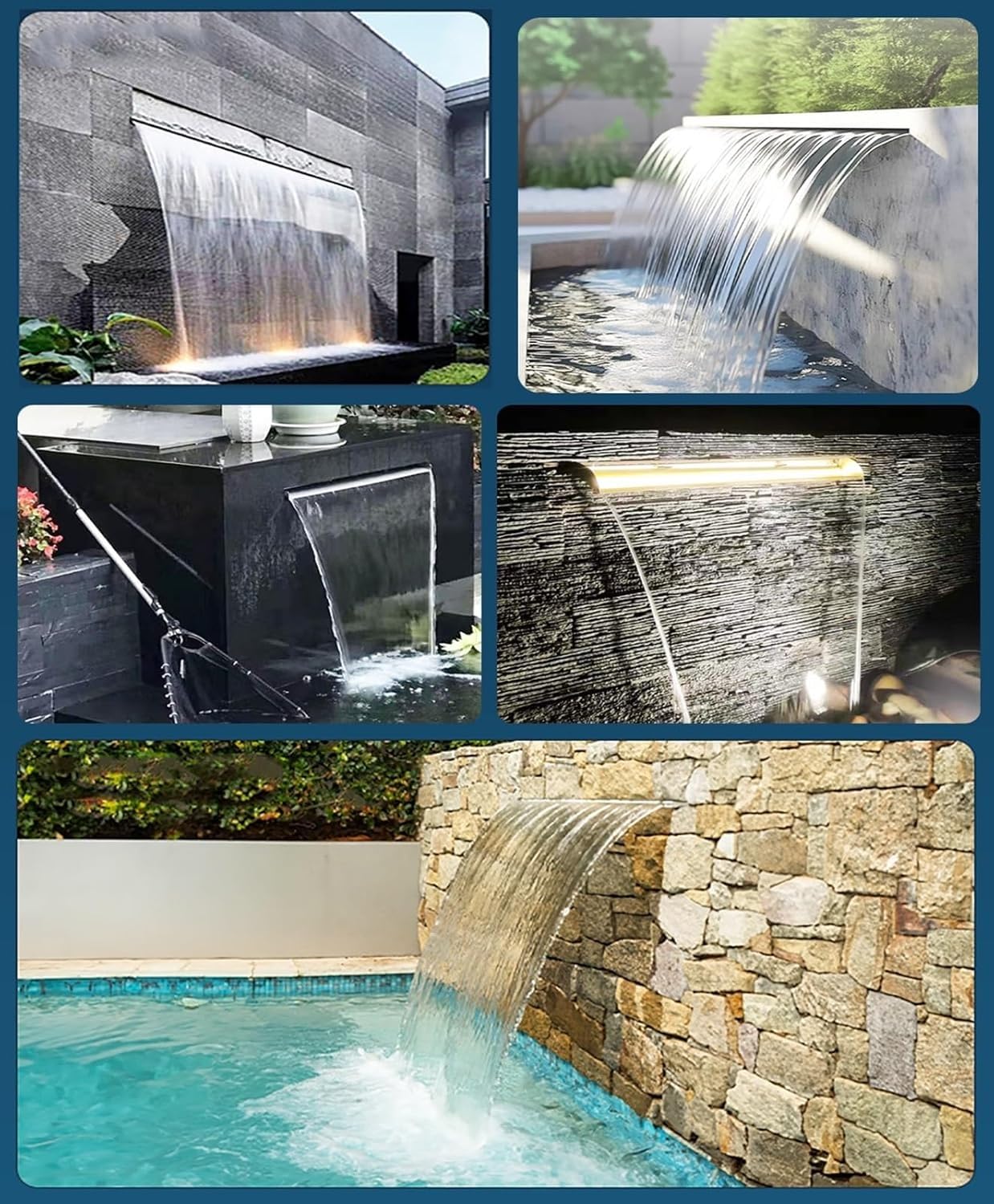Fontana da giardino con beccuccio a cascata in acciaio inox, per stagno, piscina, patio e terrazza, lunghezza regolabile 20180 cm (80 cm)