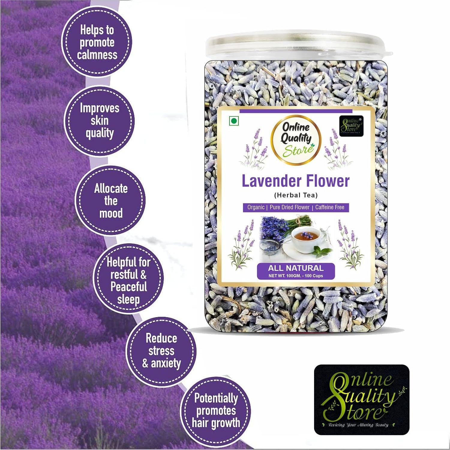 Online Quality Store Lavender Flower Tea -100g | Sun Dried Lavender Flowers Herbal Tea | Stress Relief| Iced Tea 5 81pEPTCCSGL. SL1500