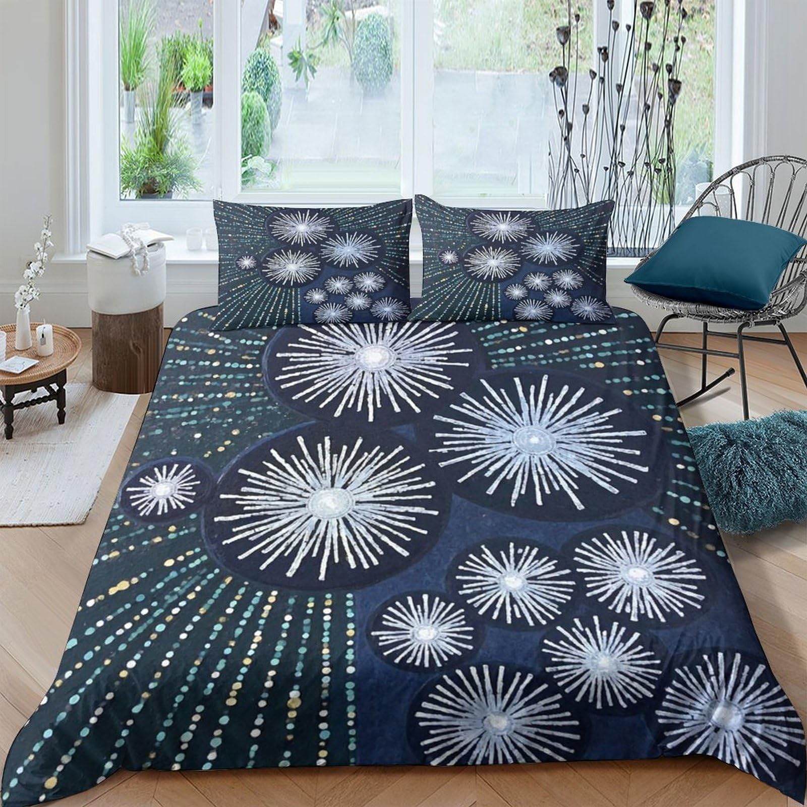 Ctjqhvkz Style-1 3D Printed Firework Night Sky Fitted Sheet Microfiber Soft Slip-Resistant Starburst Bed Cover For Bedroom Guest Room Single（135X200cm）