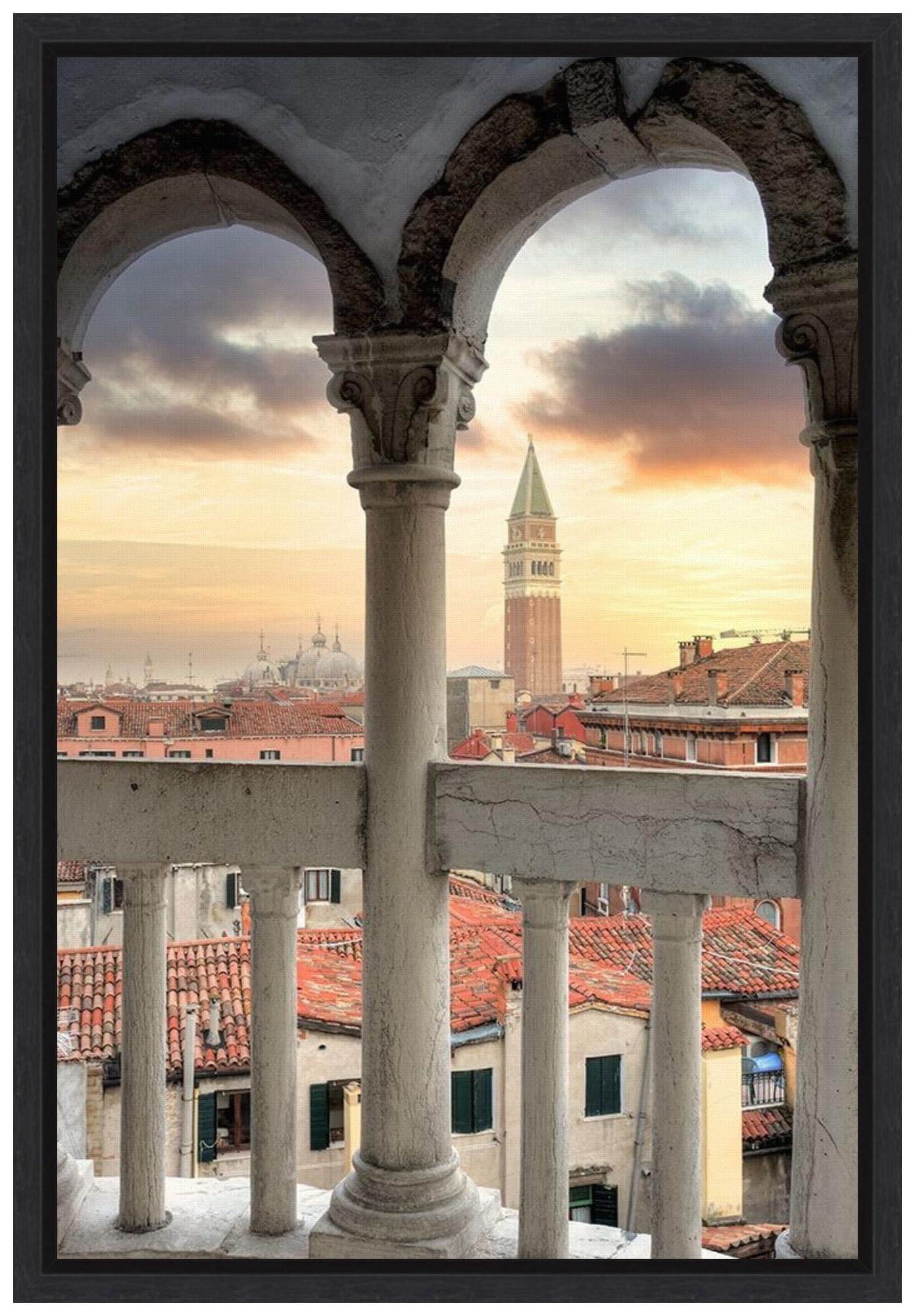 Amanti Art Framed Canvas Wall Art Print (16x23) Scala Contarini del Bovolo #3 by Alan Blaustein Float Framed Canvas Art for Wall Decor, Living Room, Bedroom, Bathroom, Kitchen, Office or Business
