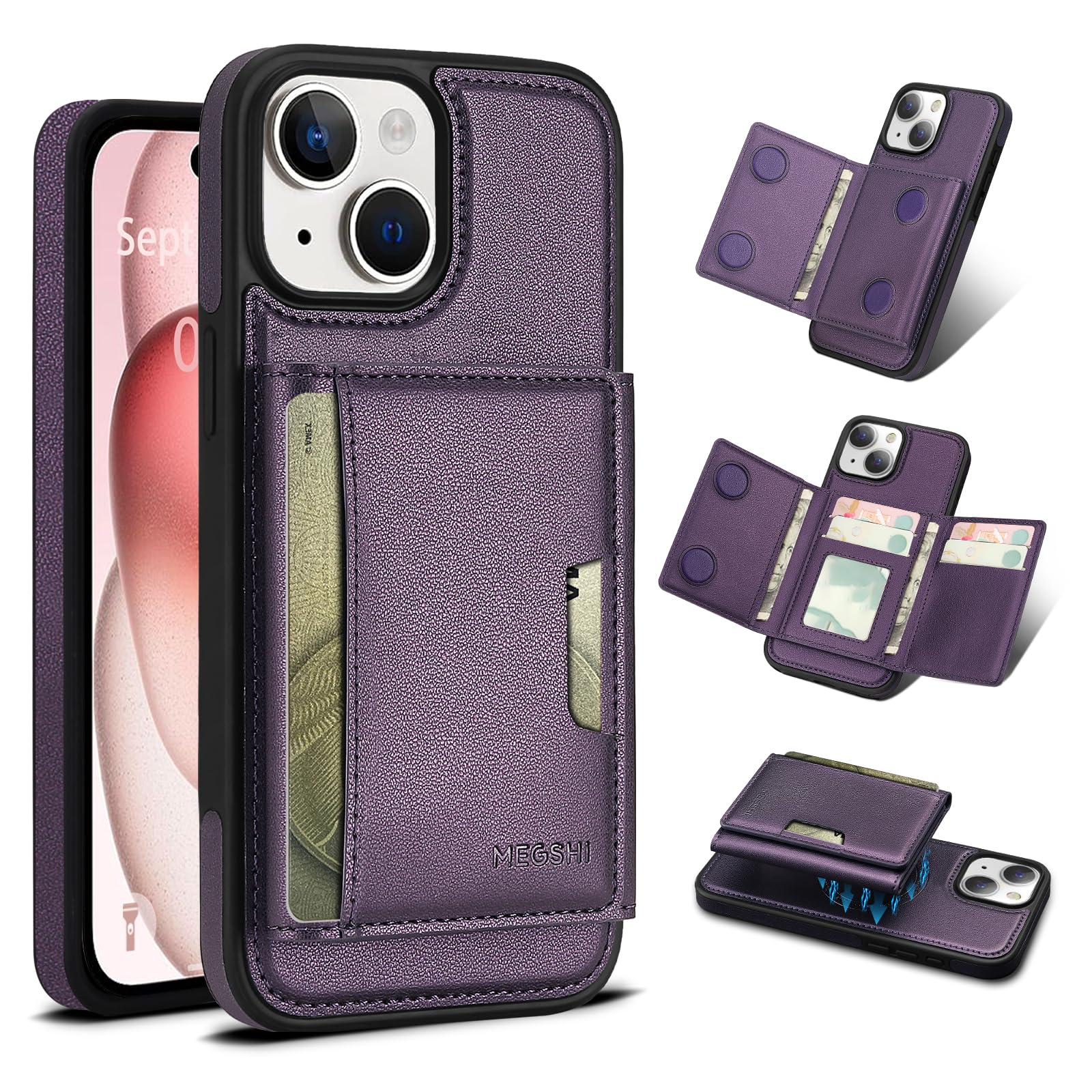 Godzoen for iPhone 15 Wallet Case, 2-in-1 Detachable Phone Case, Card Holder RFID Blocking, Fashionable Faux Leather Card Slot & Folding Design (