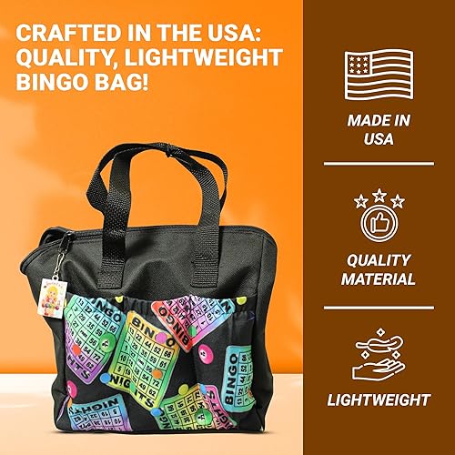 Miniatura 5 de LUCKY LADY DAUBER CO. Bolsas de bingo de neón con bolsillos, bolsa de 6 bolsillos con forro interior y dije de la suerte Sweet on Bingo, bolsas de