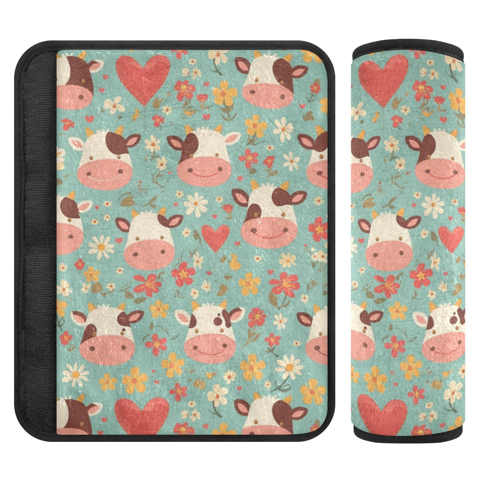 Seat Belt Covers 2 Pack Cute Cow Heart Car Seat Strap Covers Super Soft Flowers Car Seat Neck Cover for Boys Girls Adults Babies S