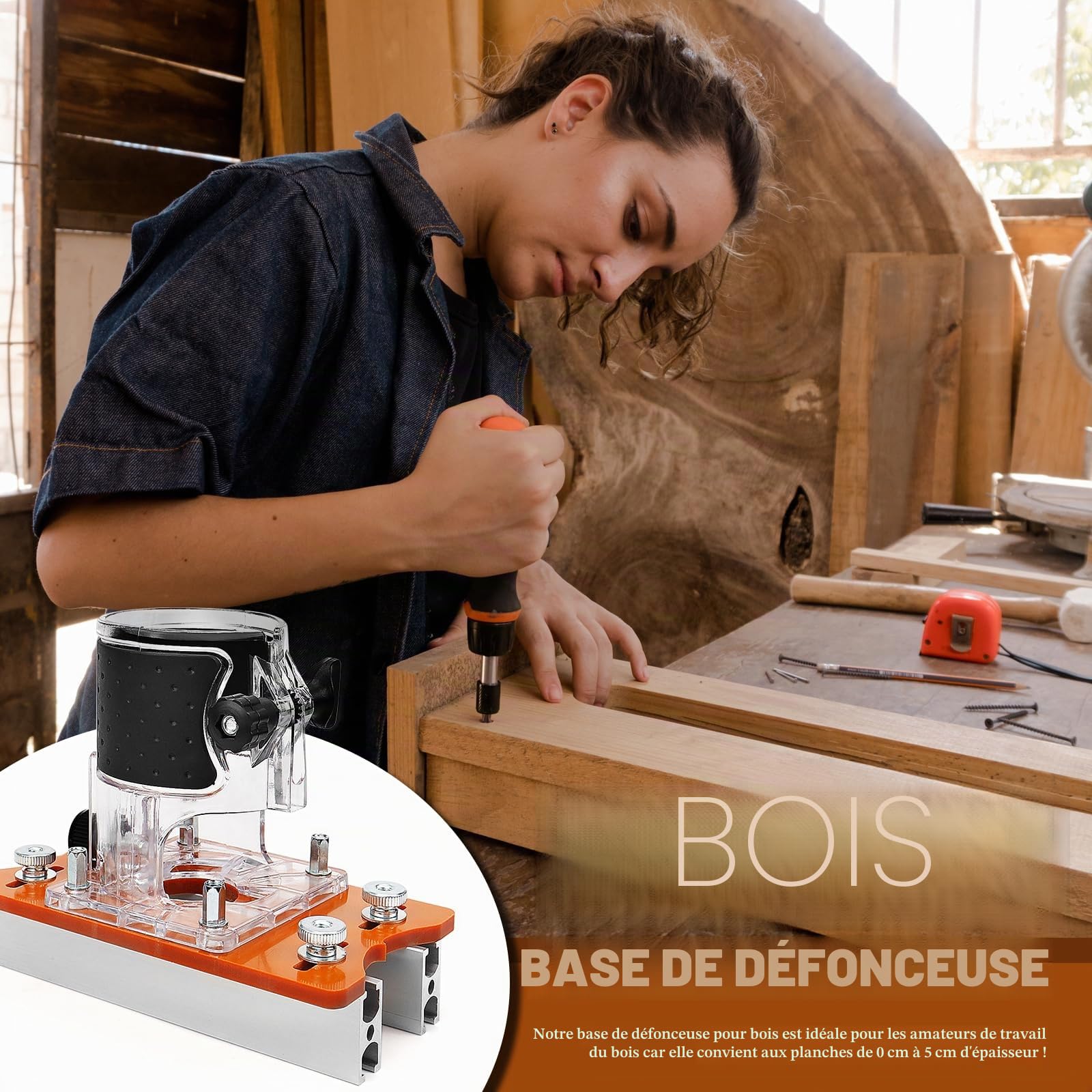 Base De Routeur à Bois 2 en 1 Defonceuse a Bois Plaque de Base avec 2 Fraises Gabarit Defonceuse à Bois pour Taille-Bordures de 65 MM
