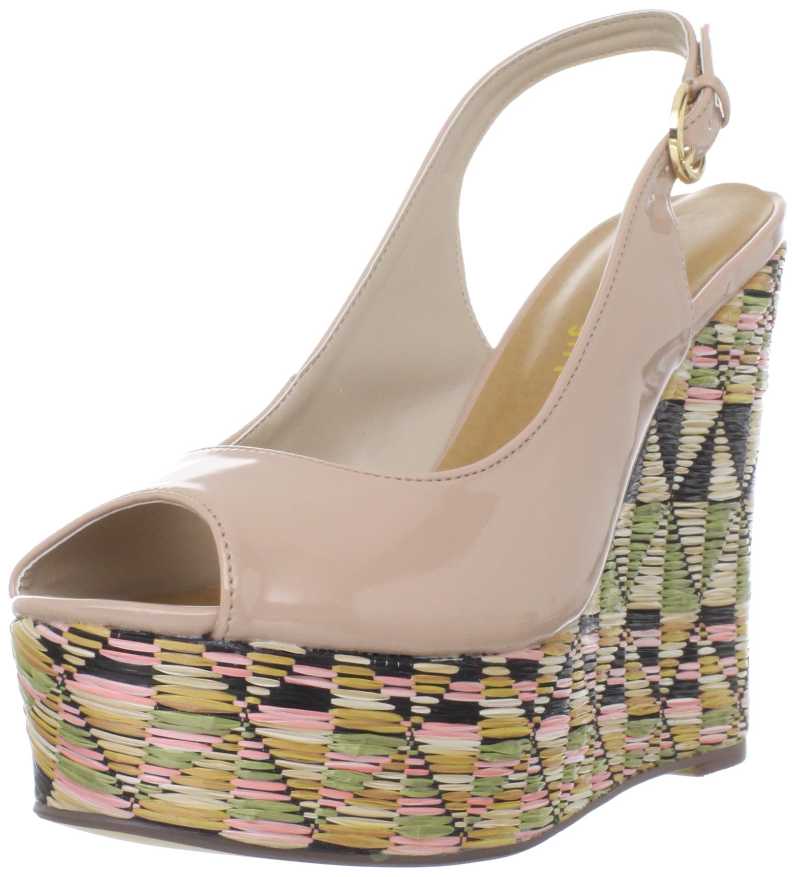 Madden Girl Katch Me Womens Pink Patent Leather Wedge Sandals Shoes