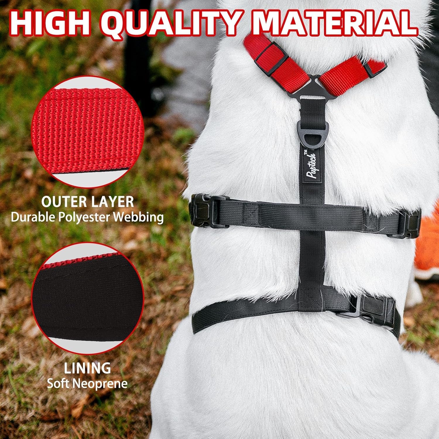 PUPTECK Escape Proof Dog Harness - No Pull Soft Padded Full Body Pet Halter Harness with Lift Handle for Small Medium Large Doggies Walking Hiking Hunting, Red & Black, M