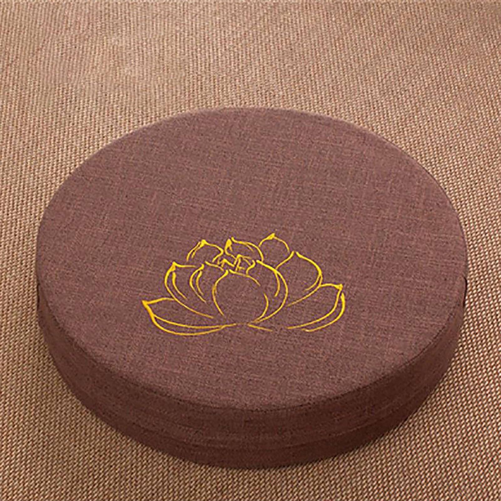 Qcwwy Cuscino di Meditazione, Cuscinetto a Pavimento Rotondo in Schiuma Dura in Schiuma da Pavimento in Lino Ripieno Sedute Comode di Seduta con Copertura Lavabile Rimovibile per (BROWN)