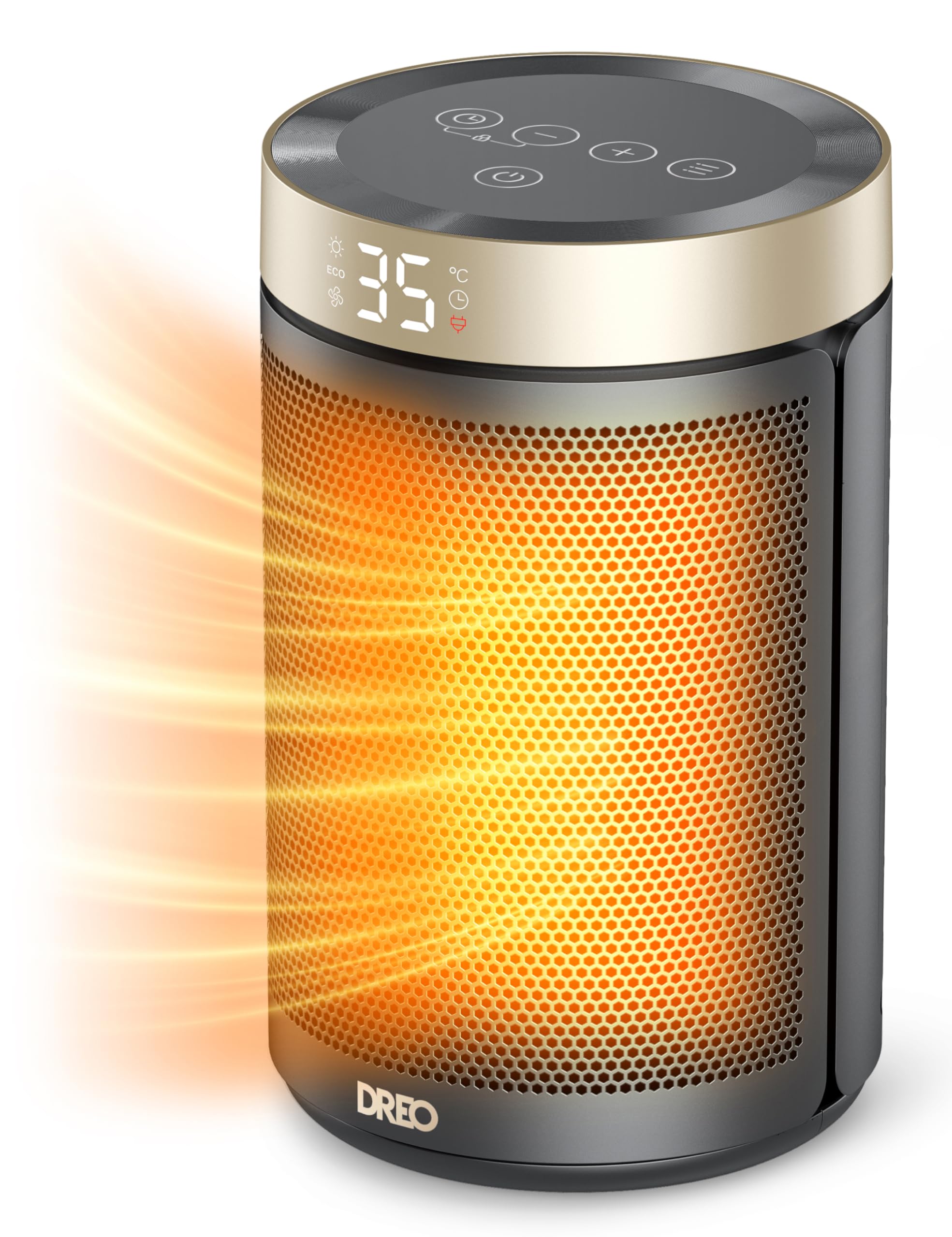 Dreo Space Heaters for Indoor Use, Portable Heater with Thermostat, 1-12H Timer, Eco Mode and Fan Mode, 1500W PTC Ceramic Fast Safety Heat for Office Bedroom Home, Gold