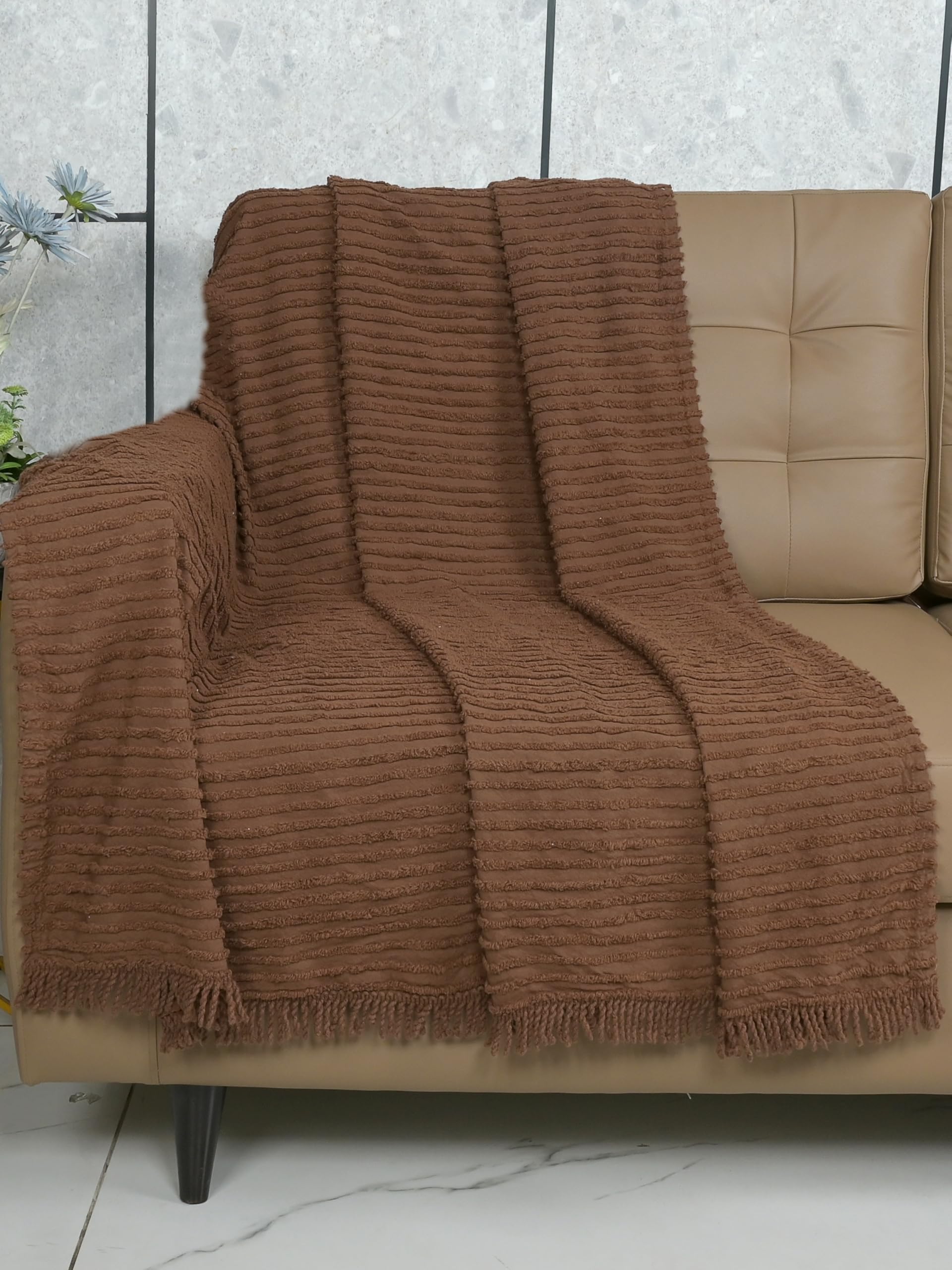 Saral Home BARKHA Stripe Cotton 2 Seater Sofa Throw, Brown.140x160 cm-picture-16
