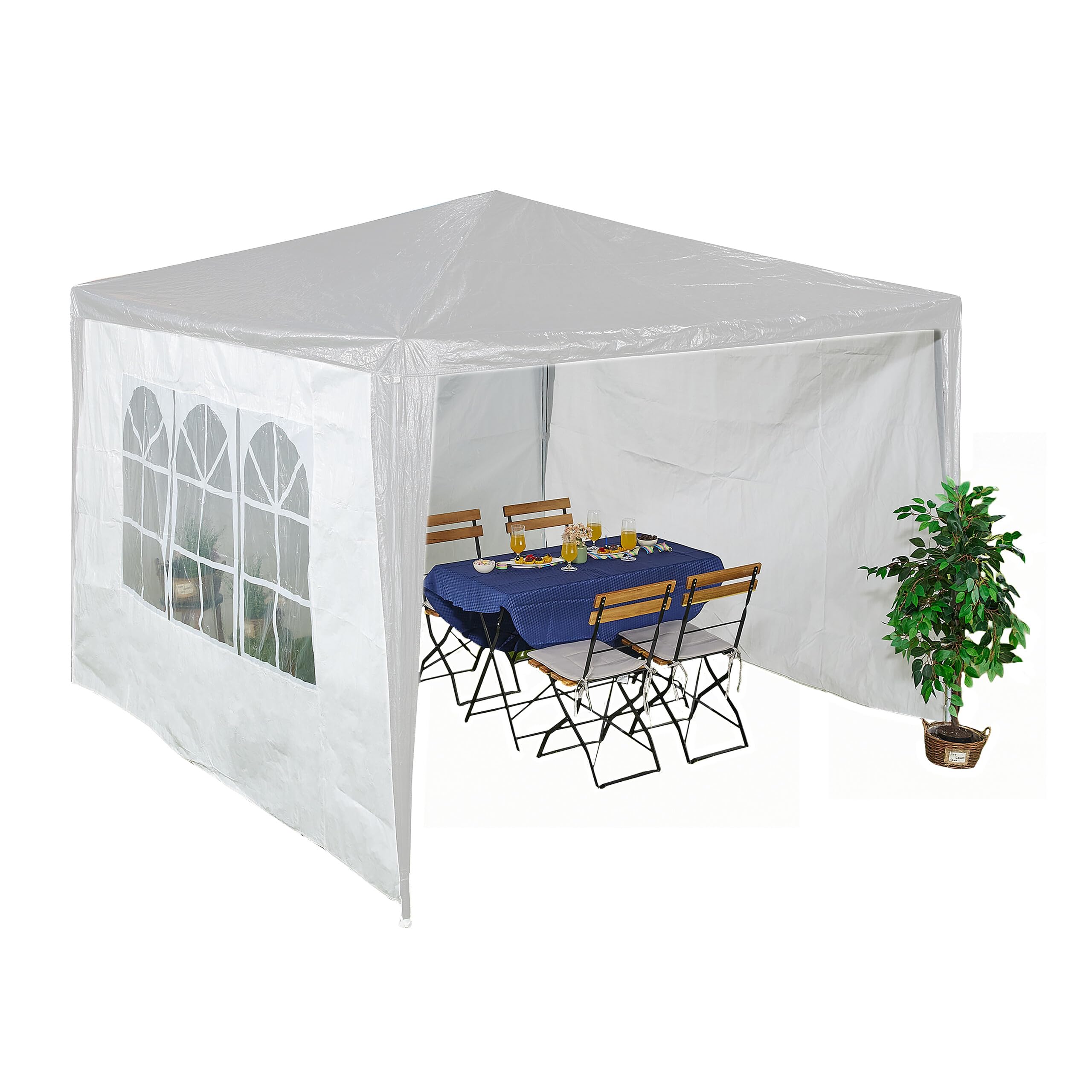 Relaxdays Gazebo Side Panels, 3x Set, 2x3m, Waterproof, Easy Fastener, Party Tent, Plastic, Window, White