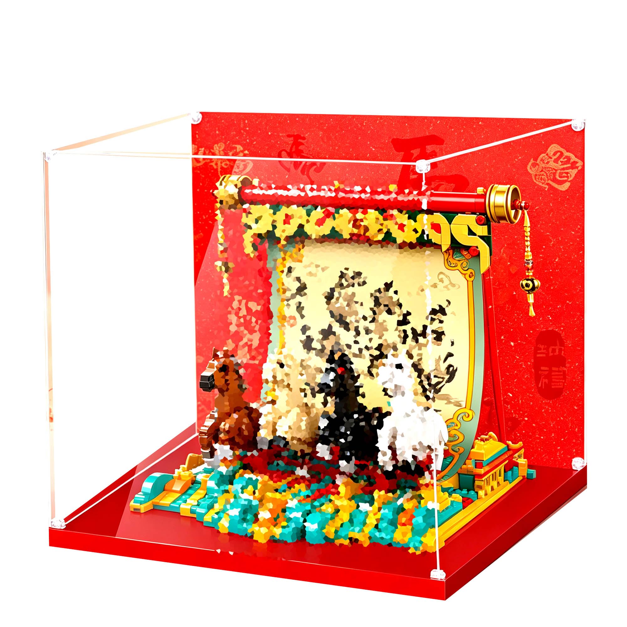 Dustproof Clear Showcase, Fits for Le-go 80119 Horse Sets (Background C)