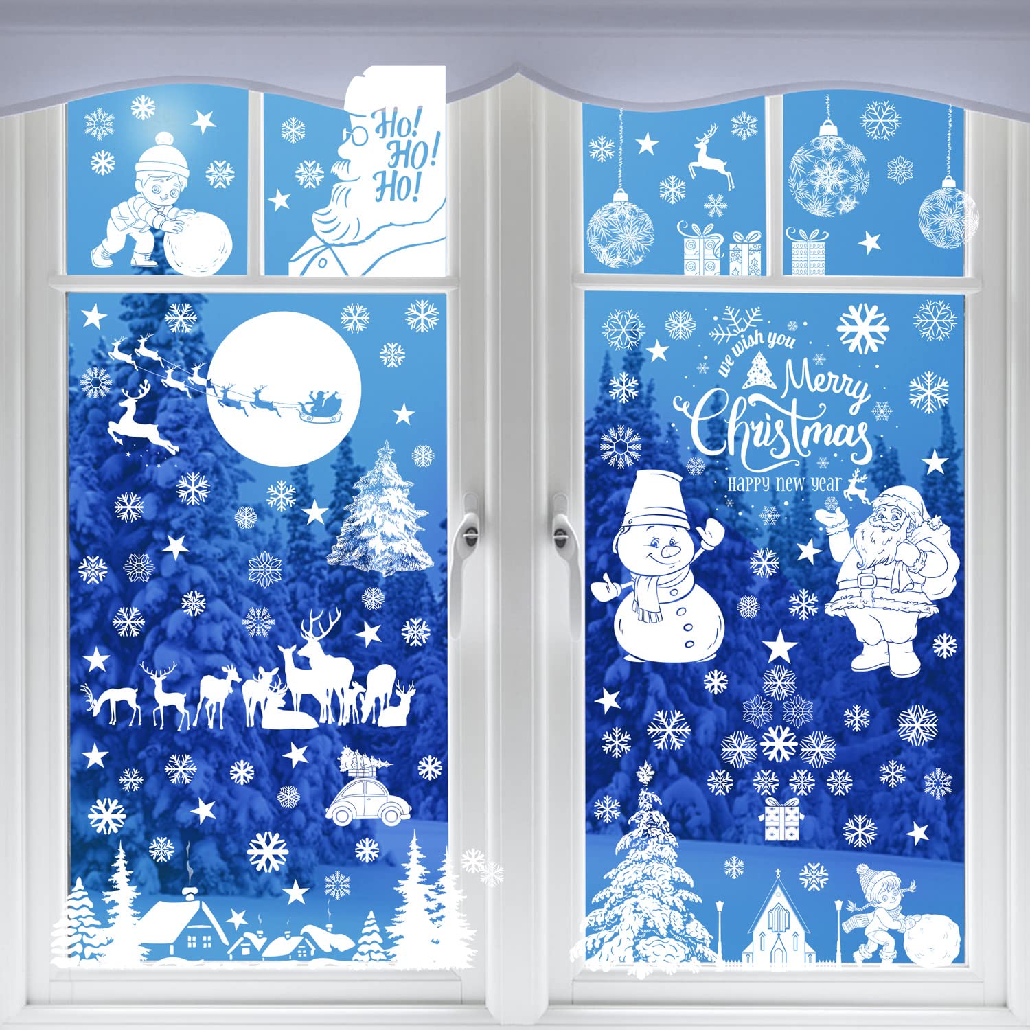 Autocollants De Noël Pour Fenêtre - 9 Feuilles Amovibles, Motifs Sapin, Renne, Flocons