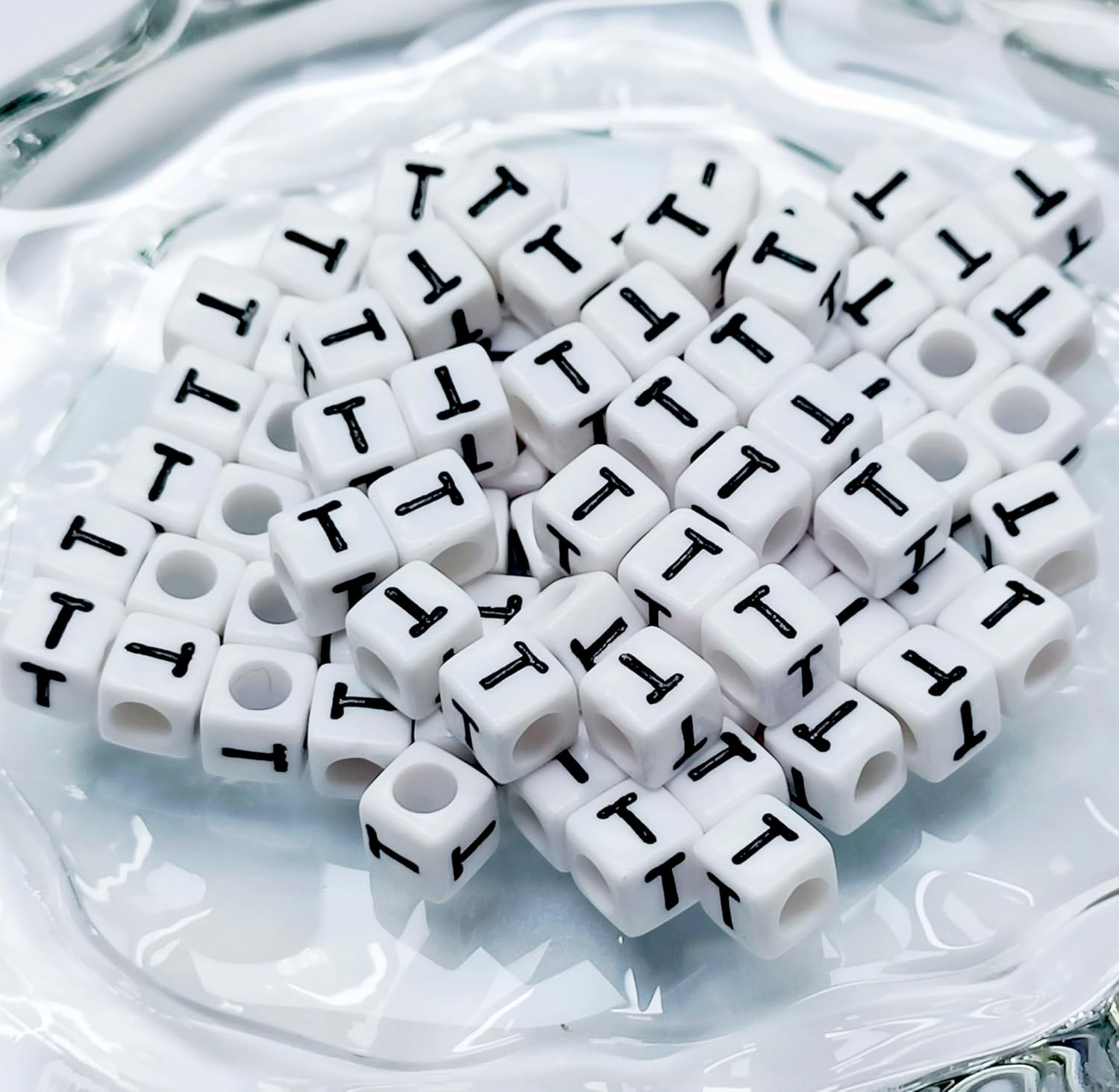 100PCS Letter Beads Acrylic Square Alphabet Beads for Jewelry Making 6x6mm White Cube Letter T Bead for Bracelets Making Necklaces - Image 2