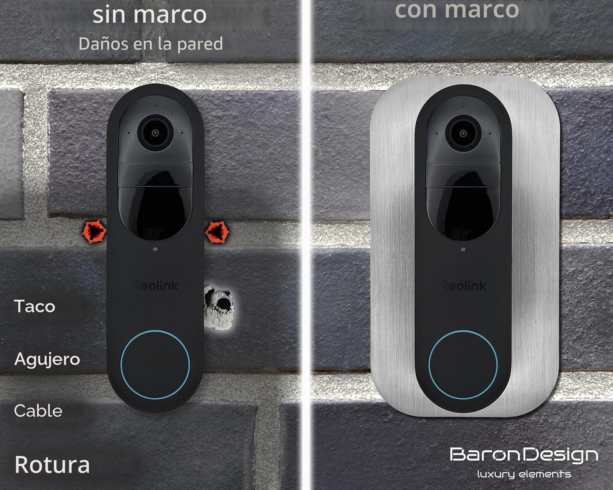 bisel de acero inoxidable | Accesorios para timbre de puerta Reolink | Battery, 5MP, Ultra HD, 2K, 4MP, WiFi, PoE, batería | Soporte, escudo, placa para timbre inalámbrico
