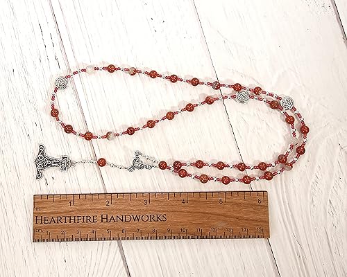 Miniatura 4 de Thor Prayer Bead Necklace in Red Jasper Norse God of Thunder, Protection, Fertility