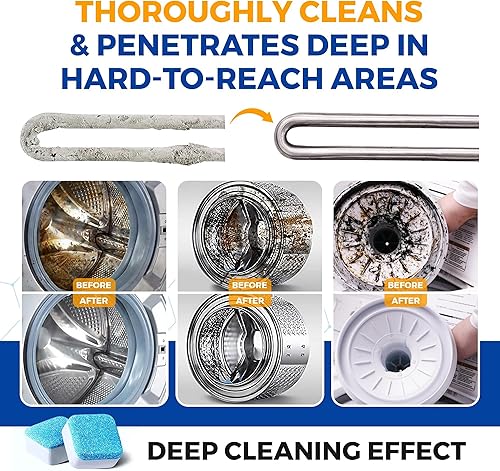 Miniatura 6 de Paquete de 24 tabletas limpiadoras para lavadora, potente descalcificador, limpieza profunda para cargador frontal y lavadora de carga superior,