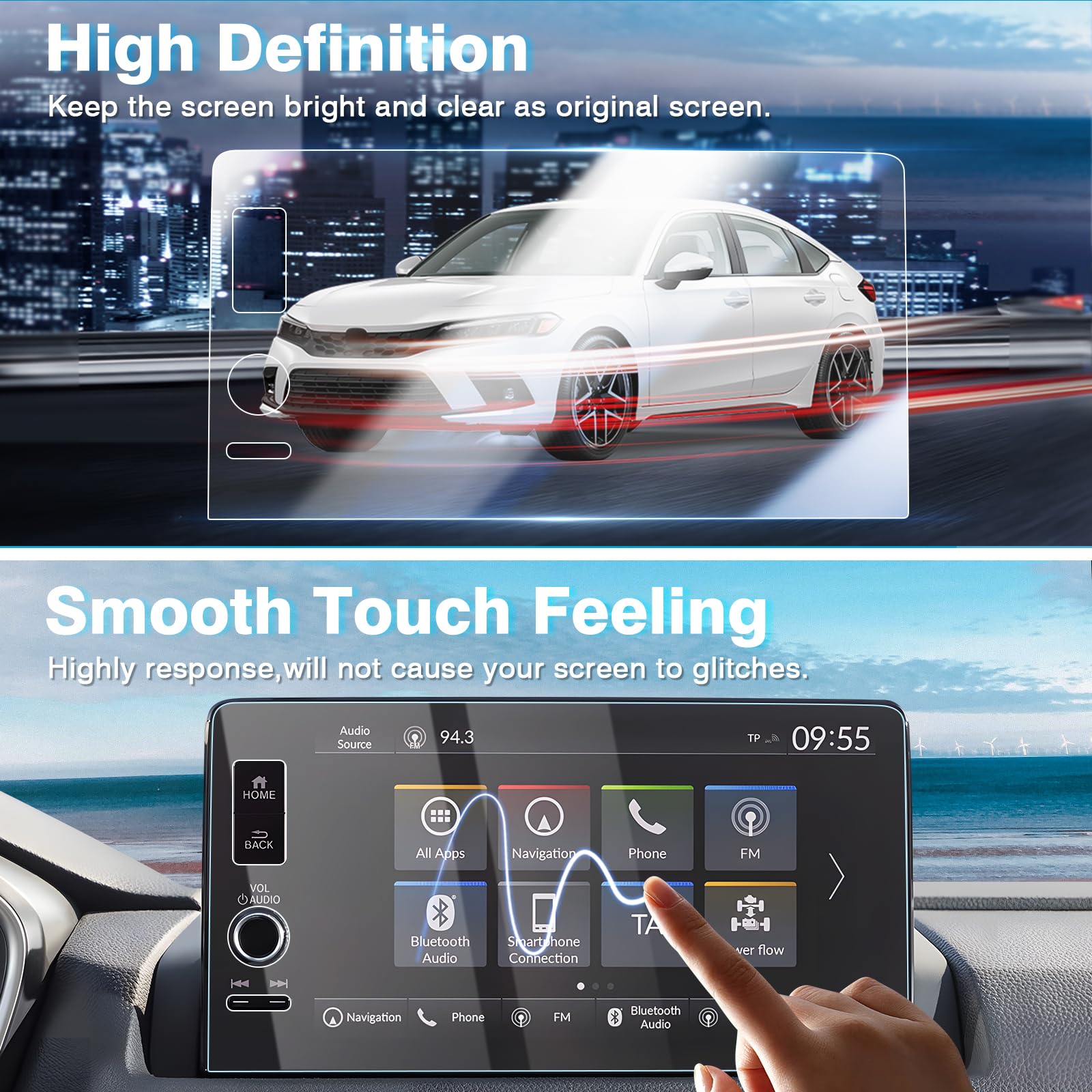 Displayschutzfolie Für Honda CRV & Civic – 9 Zoll Gehärtetes Glas, 9H Härte, Blasenfreie Montage