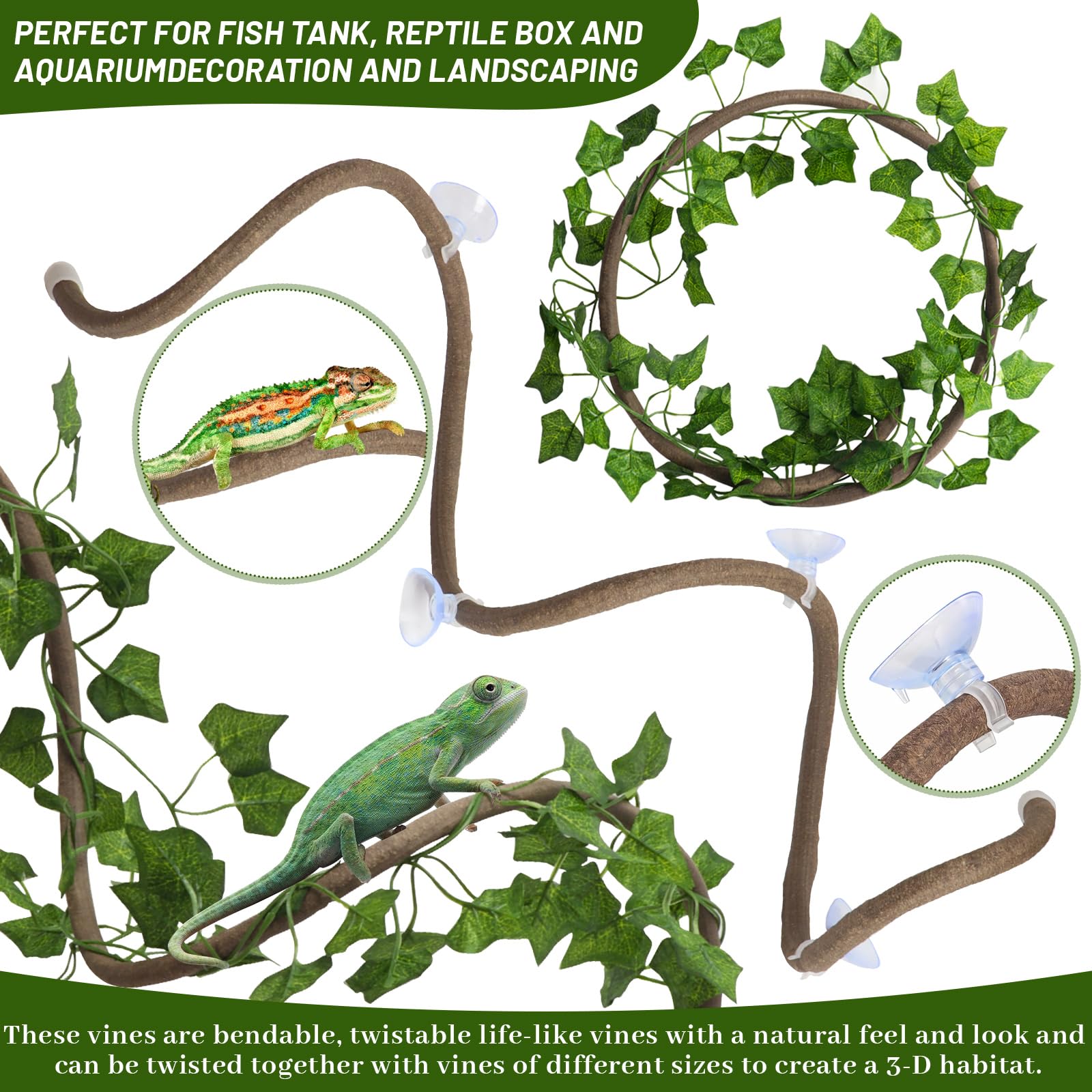 Reptilienpflanzen Brücke Reben Leopard Gecko Kokosnuss Hütte Haube Gecko Tank Zubehör Eidechse Kokoshöhle mit Leiter für Eidechse, Chamäleonkäfig, Schlangen, Einsiedlerkrebse