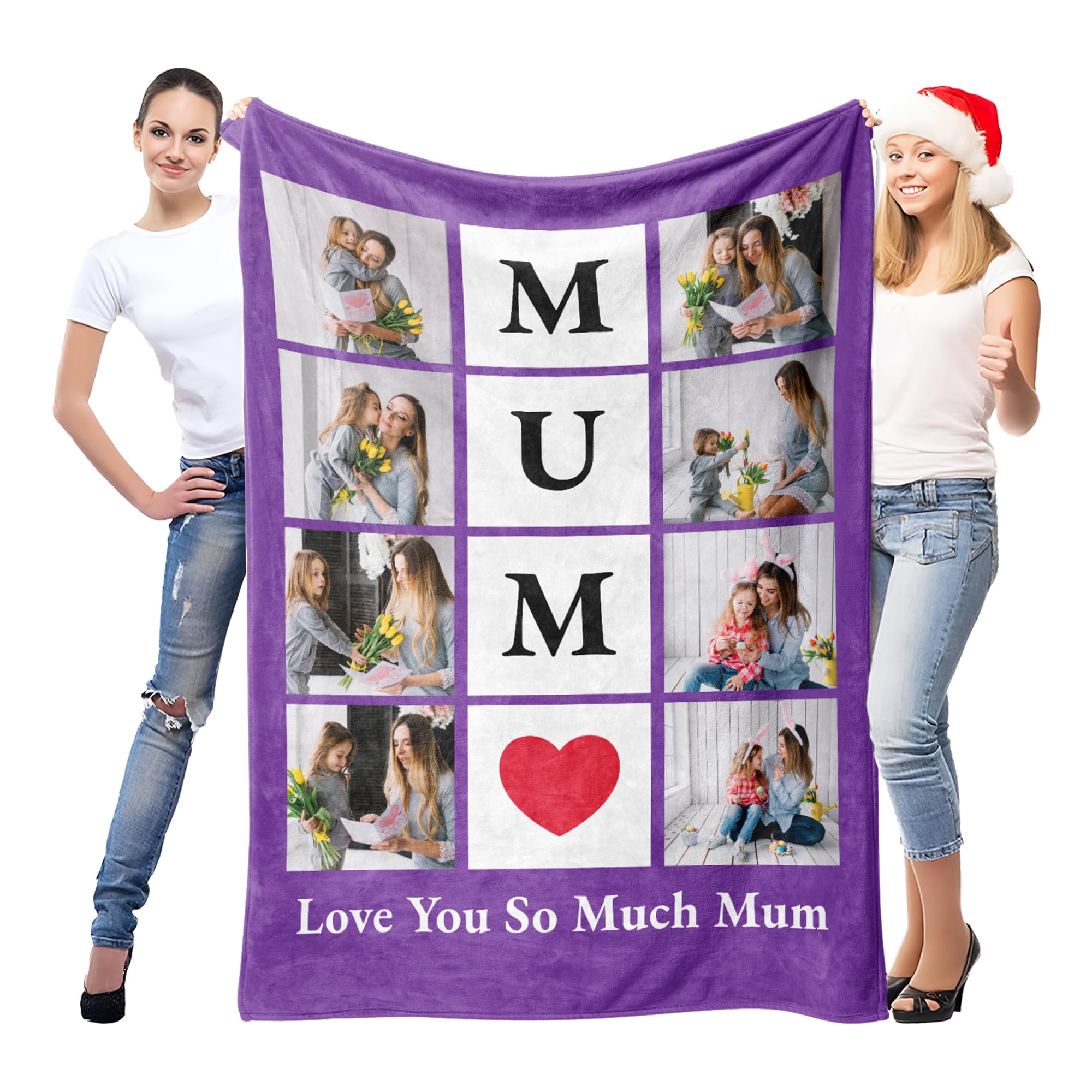 Personalized Photo Blanket for Mum - Custom Christmas and Birthday Gift