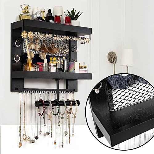 Miniatura 5 de Pinzoveco Hanging Jewelry Organizer Wall Mounted With Wall Jewelry Organizer Holder For Necklaces Bracelet Earrings Ring (Black)