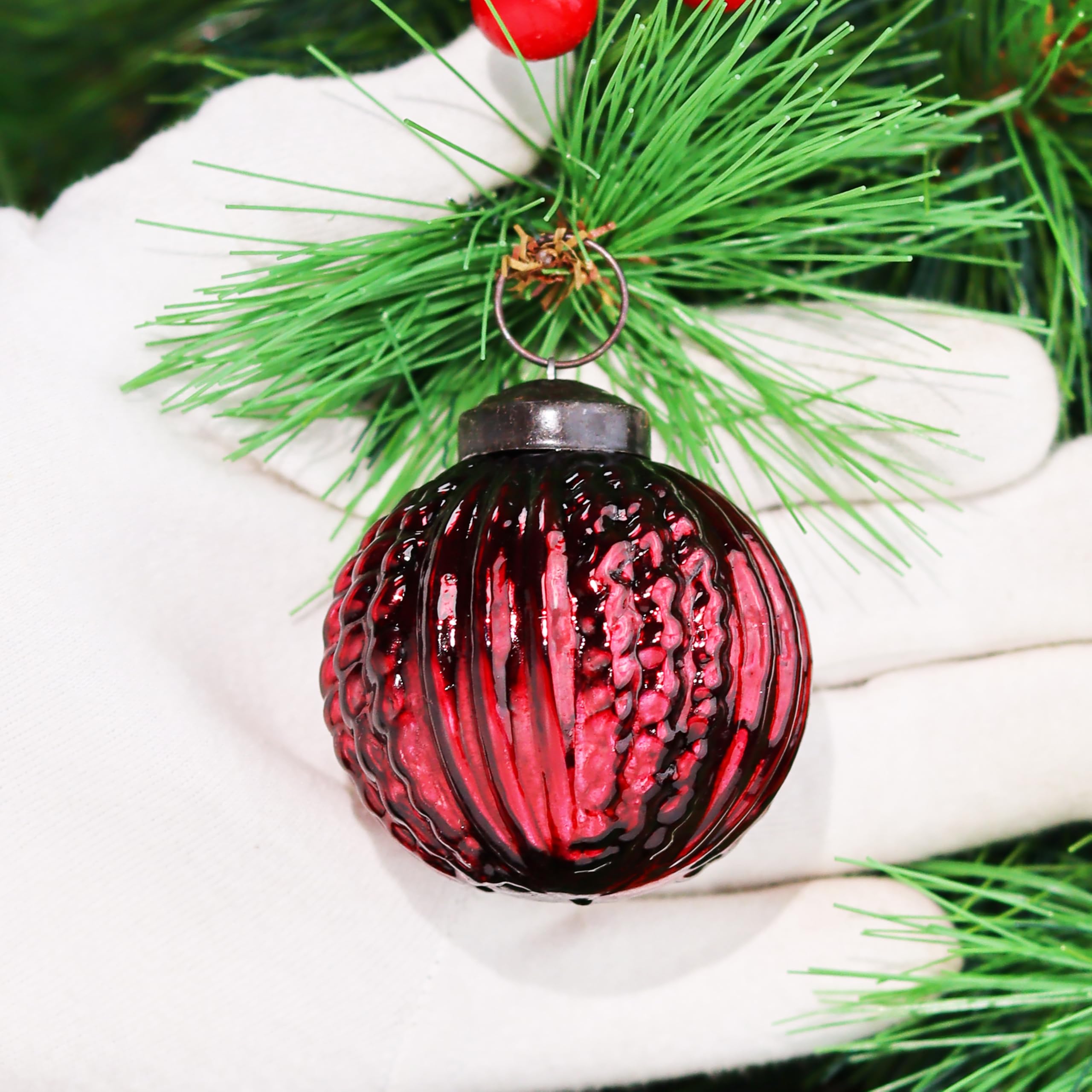 IndianShelf 12 große Vintage-Weihnachtsschmuck, Weinrot, einzigartige Quecksilber-Glas-Weihnachtskugeln für Weihnachtsbaum, Halloween, Neujahr, Valentinstag, Feiertage, Event und Hochzeit