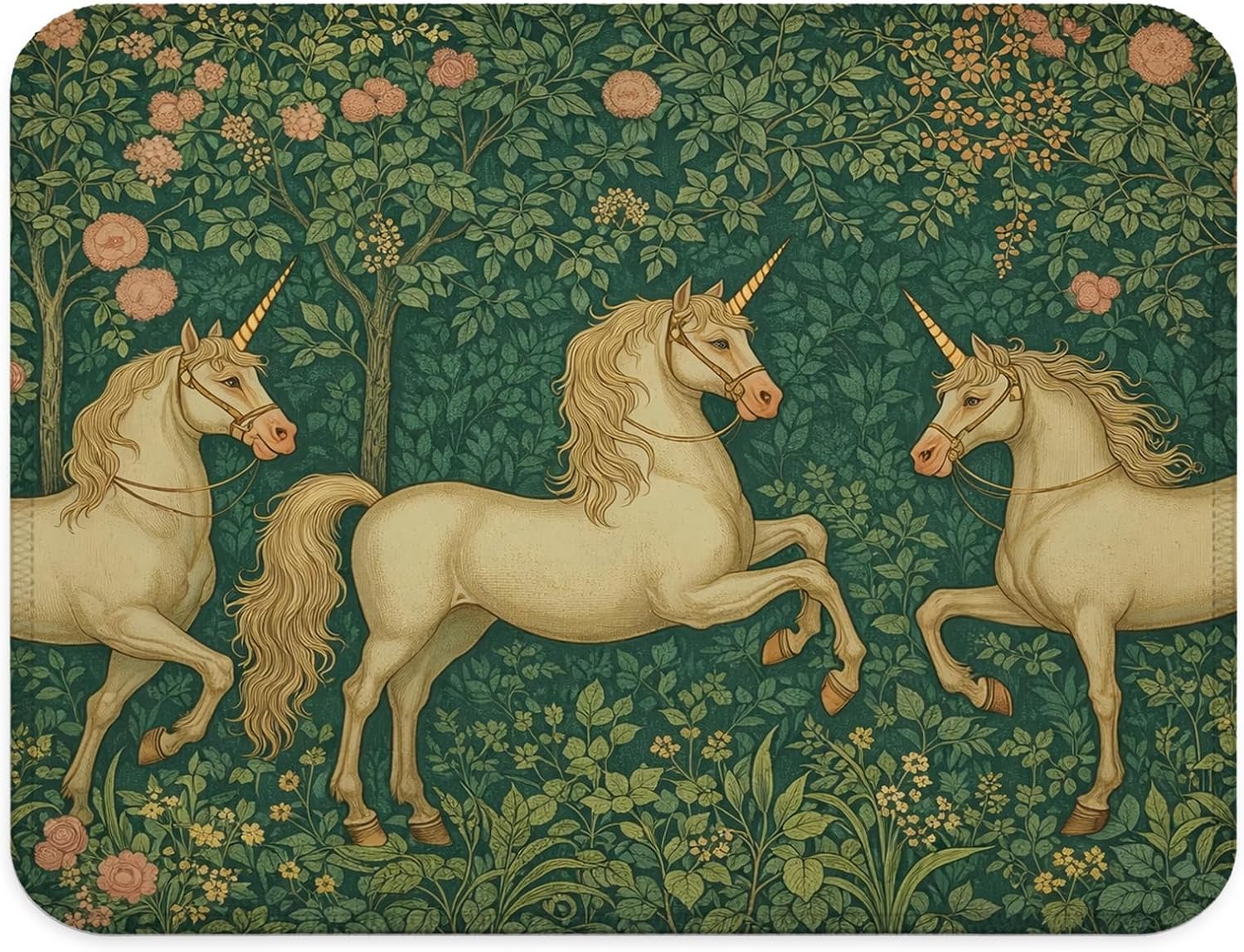 Mythical Boho Green Floral Mouse Pad, Cottagecore Boho Medieval Forest Horse Mouse Pad for Home Office Computer Laptop Desk Accessories, 9.5x7.9 Inch