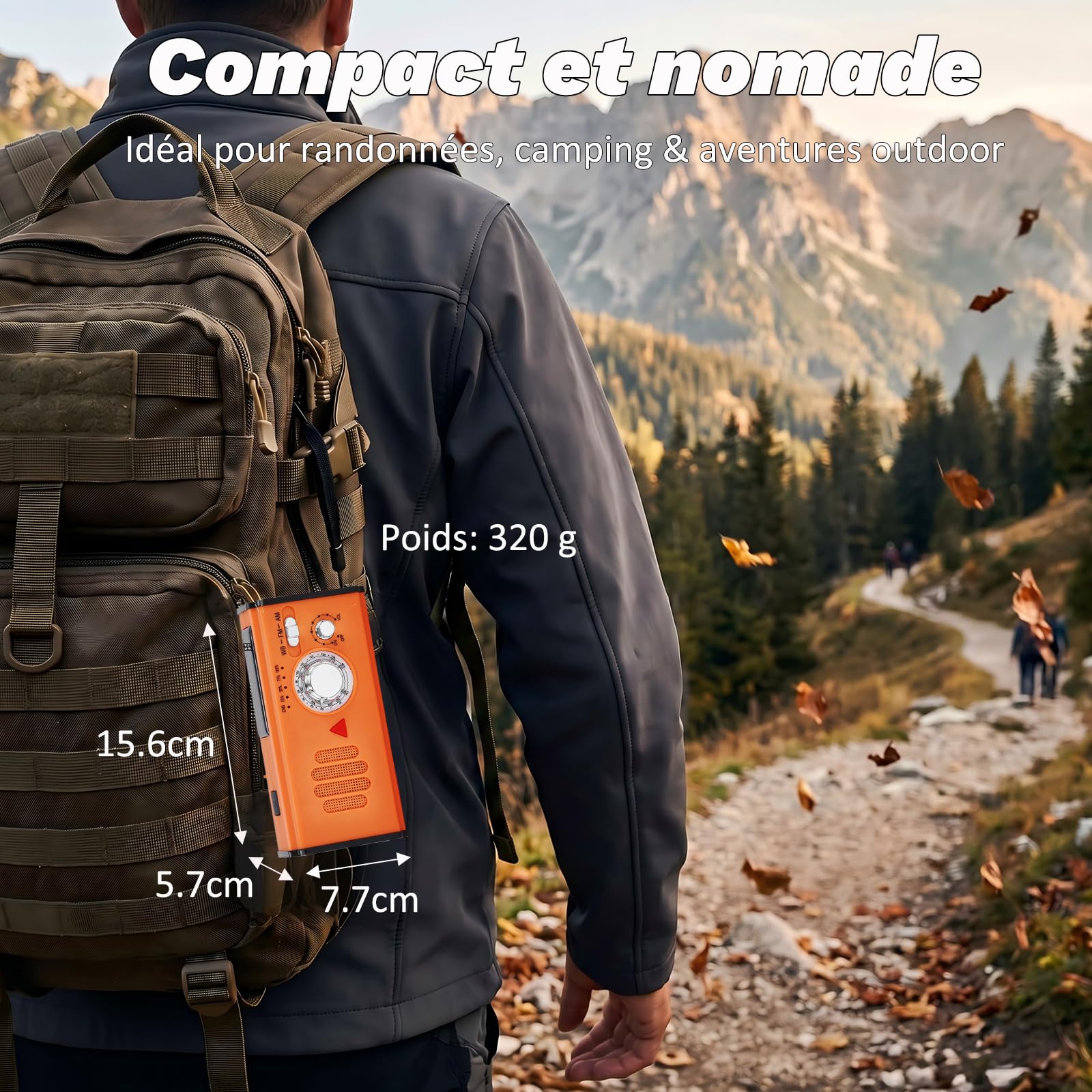 Radio Solaire d’Urgence,Radio à Manivelle avec 4000 mAh Power Bank,Charge d’Urgence USB‑C pour Smartphone，Radio Survie AM/FM/WB avec Lampe Torche LED et Alarme SOS – pour Camping Randonnée,Orange