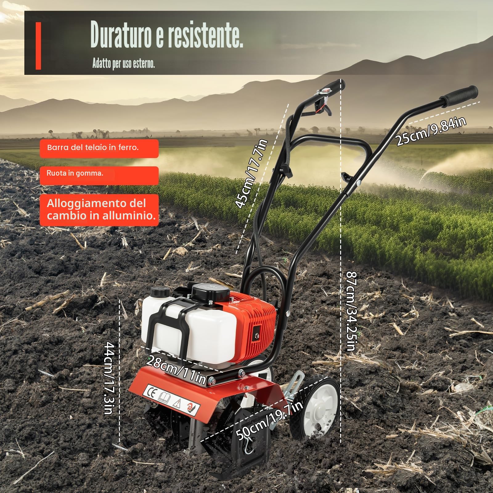 Fresa da giardino a terra a benzina 52CC 1900W 35cm mini coltivatore