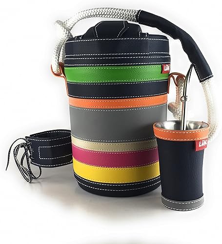 Kit Tereré Yerba Mate Luk Termos  Set Tereré Yerba Mate Termo+Guampa+Bombilla  Artesanía Paraguaya Tiras coloridas