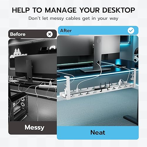 Miniatura 2 de ARES WING Bandeja extensible de 17 a 28.7 pulgadas para organizar cables debajo del escritorio con ranuras para cables, organizador de cables con