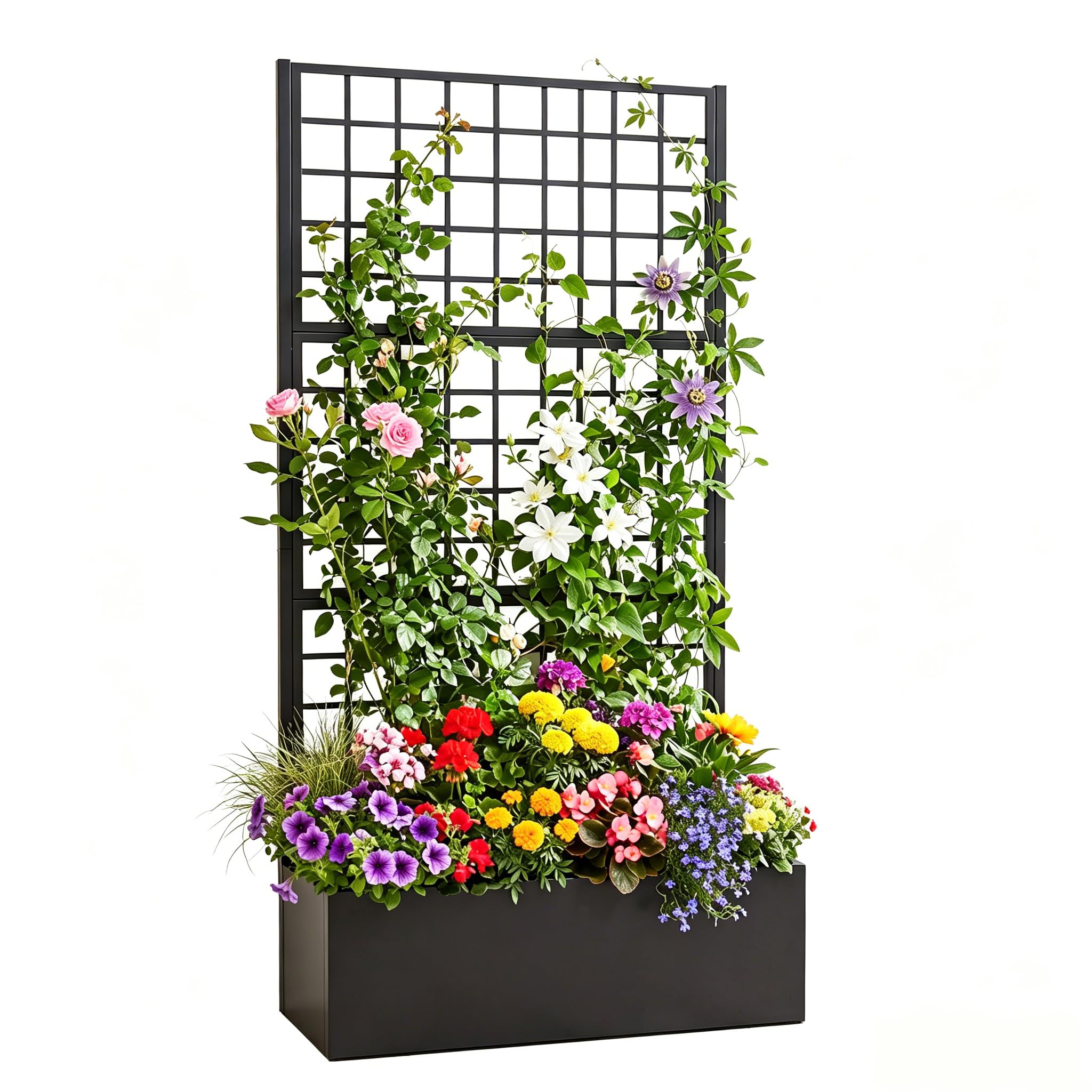 HOMASIS Jardinière avec Treillis en Métal (Rectangle, 90 x 40 x 180 cm) | Bac à Fleurs Surélevé Trous de Drainage pour Plantes Grimpantes, Jardinière Brise-Vue Extérieure