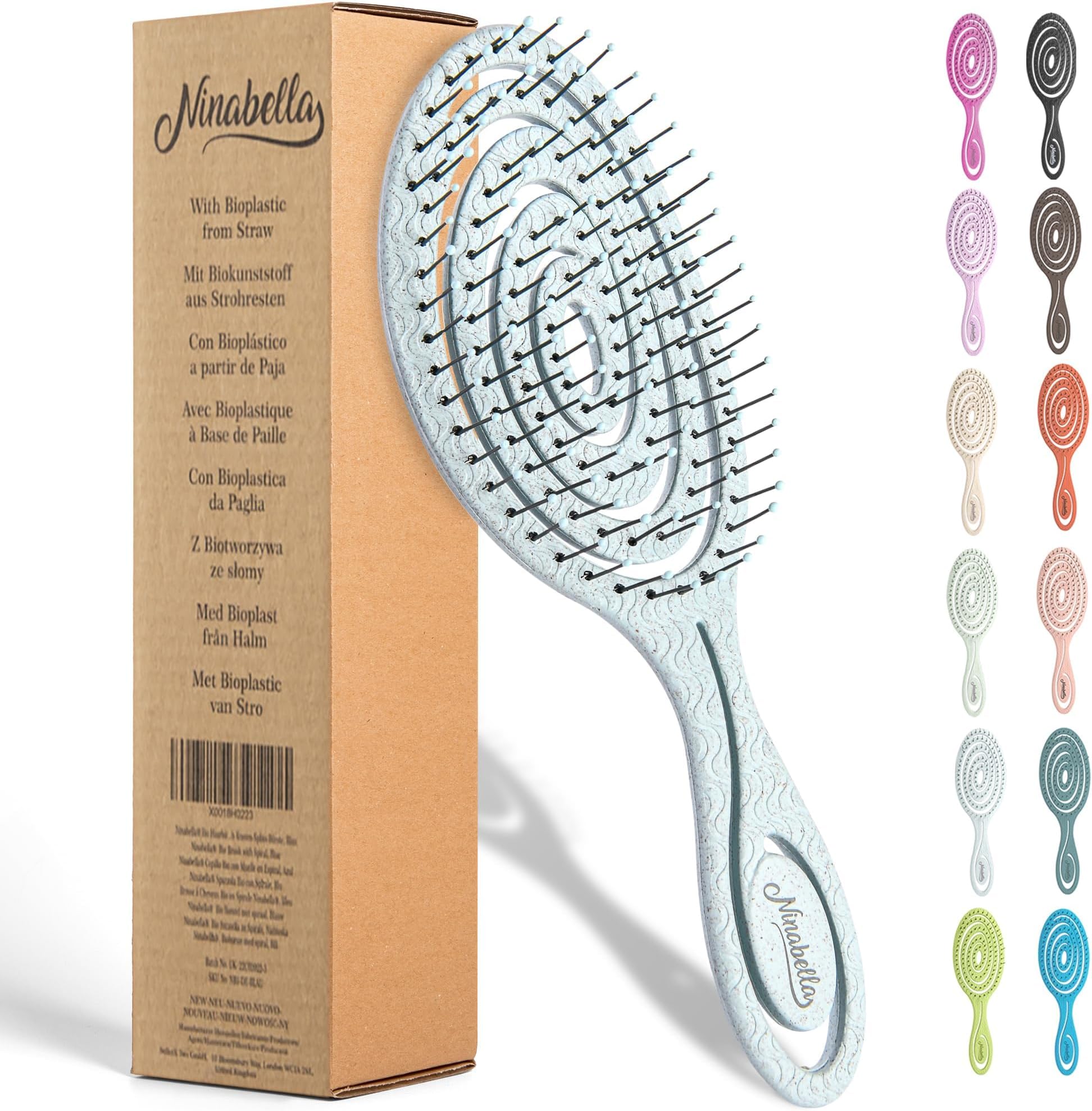 Detangle Hair Brush for Women & Men - Does not Pull - Straightening Brushes for Straight & Curly Hair - Unique Spiral Detangling Hairbrush - Blue