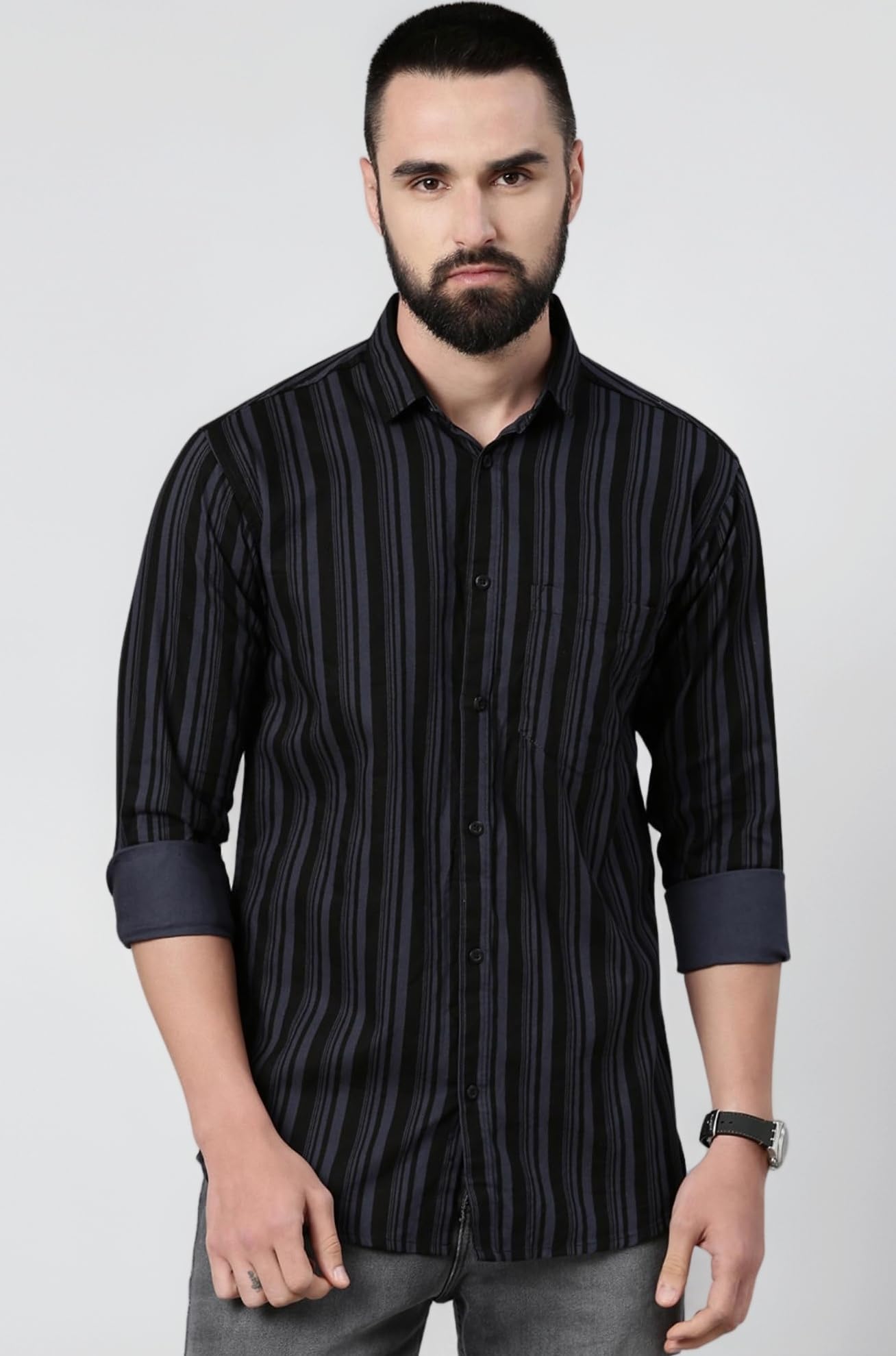 Men's Standard Slim Fit Striped Pure Cotton Casual Shirt
