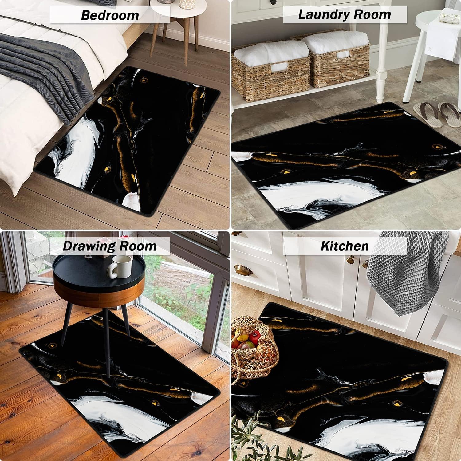 Modern Abstract Small Area Rug - 2x3 Door Mat Small Entryway Rug Luxury Modern Abstract Marble Texture Bath Mat, Non-Slip Washable Low-Pile Carpet for Bathroom Kitchen Laundry Room Decor (Black/White)
