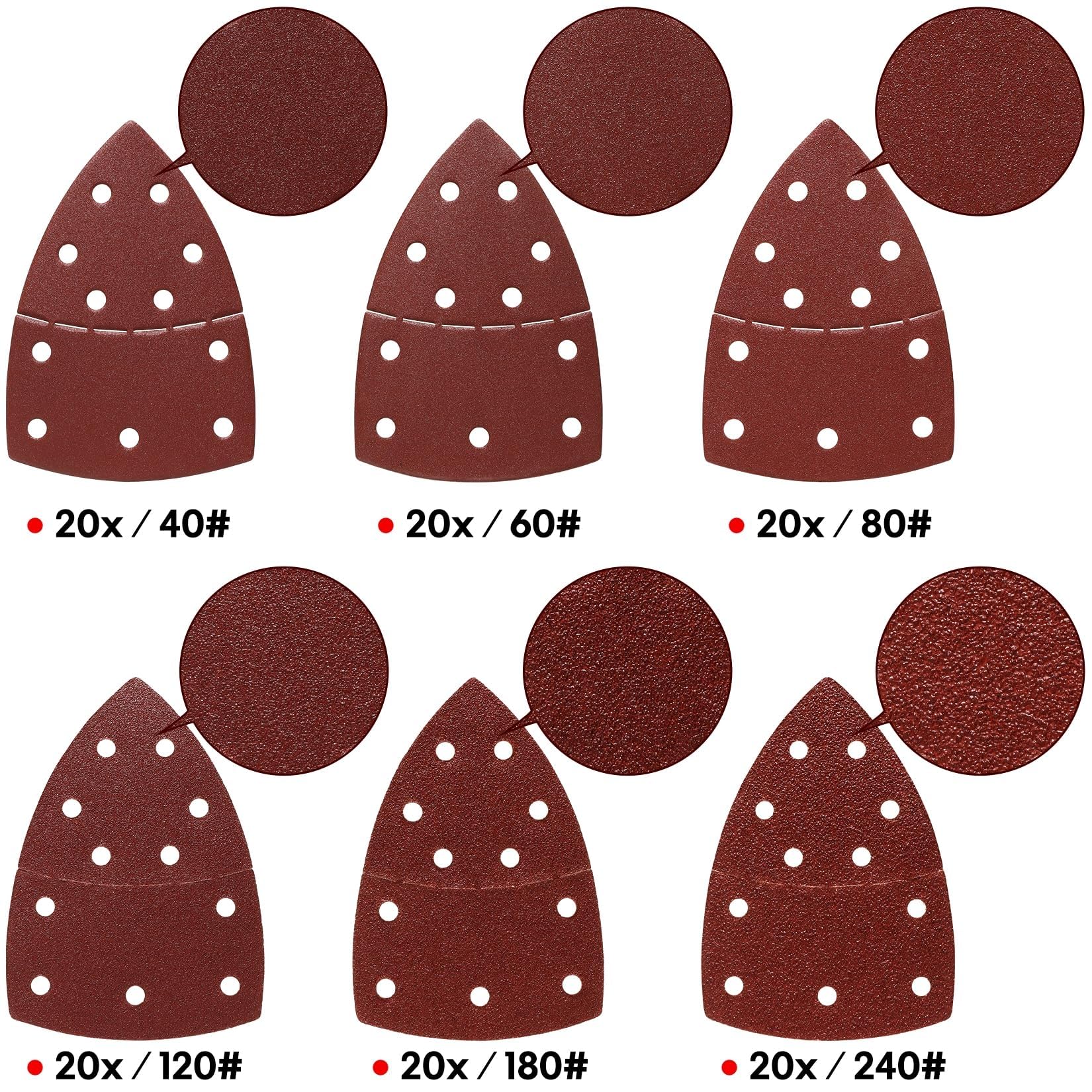 SHALL Set da 120 fogli abrasivi triangolari 105x152mm per levigatrice mouse, grane 40-240