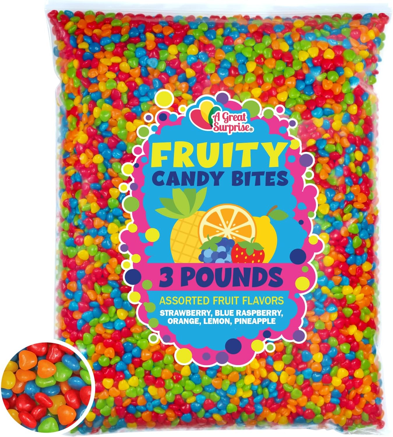 A Great Surprise Fruit Flavored Imperials - 3 Pounds - Bulk Candy For Candy Machine - Unwrapped Bulk Rainbow Candies