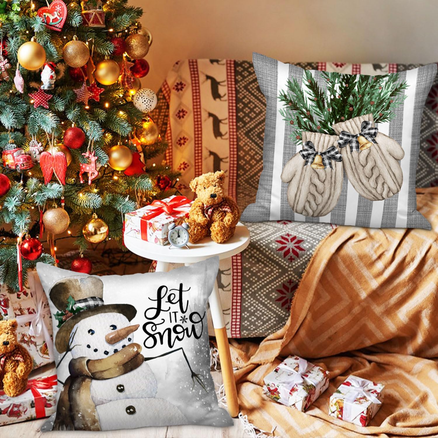 Lanpn Winter 45x45 Christmas Throw Pillow Covers Set of 4 - Image 2