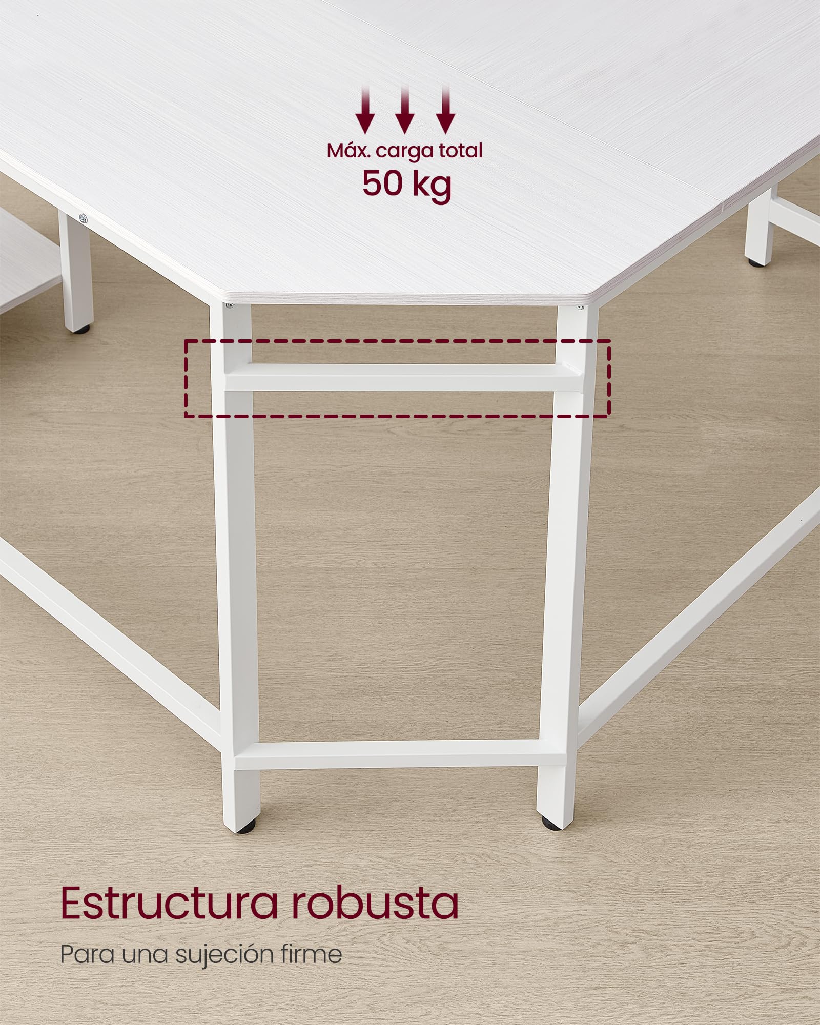 VASAGLE Escritorio, Mesa de Ordenador en Forma de L, 138 x 138 x 76 cm, Esquina con 2 Estantes, Ahorra Espacio, para Oficina Casa, Juegos, Blanco Arce LWD072W44