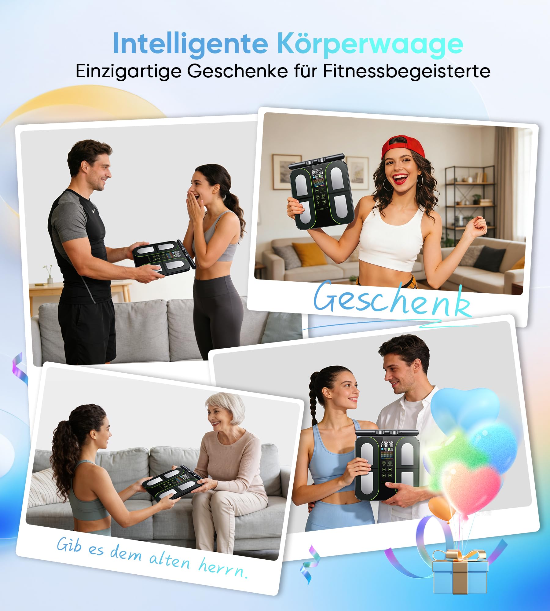 Körperfettwaage mit 8 Elektroden, Personenwaage mit 58 Körperanalyse Bluetooth App mit Handsensoren Waage mit Körperfett und Muskelmasse für Protein, BMI, BMR, Großem Display,180 kg/400 lbs