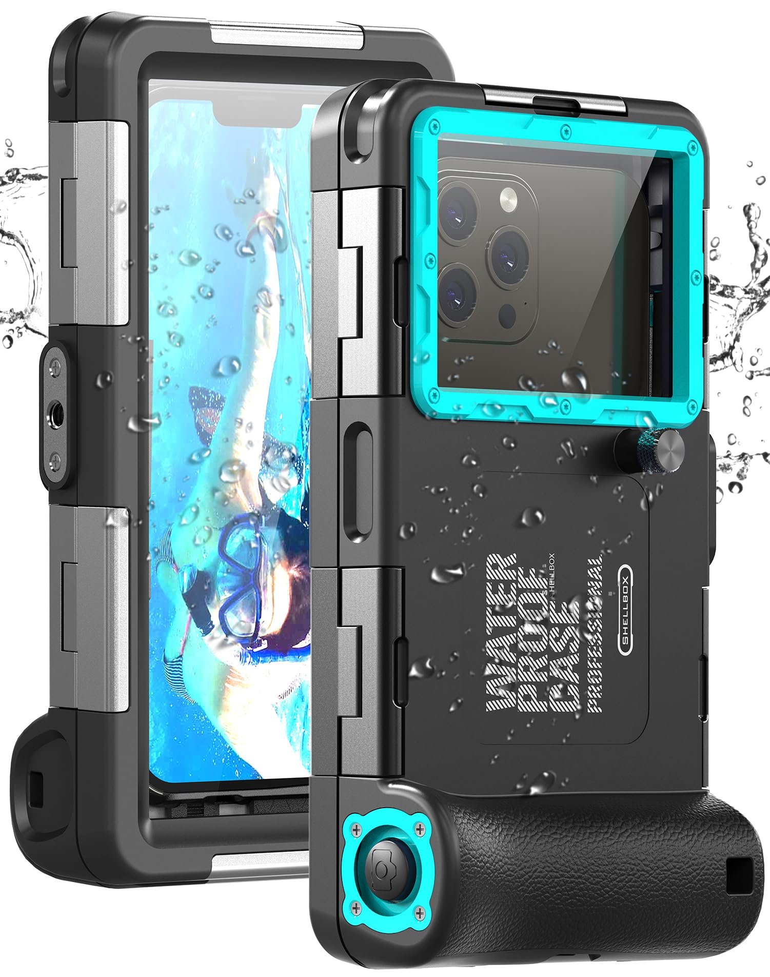 Custodia Impermeabile Subacquea Professionale IP68 15M - Compatibile con iPhone, Samsung, Huawei, Xiaomi - Fino a 6,9 Pollici - Per Immersioni, Snorkeling, Surf e Nuoto (nero/blu-verde)