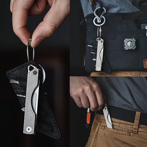Vista 53 de KeyUnity KK01 Cuchillo plegable de titanio, cuchillo de bolsillo EDC con hoja reemplazable #24, para caza al aire libre, campamento, pesca, PVD Negro