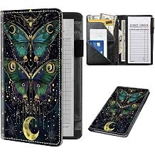 Server Book for Waitress, Cute Serving Books with Zipper Pocket, Leather Server Check Book Ticket Book Holder, Restaurant Waitress Accessories Server Booklet Organizer,Luna Moths and Moon Phases