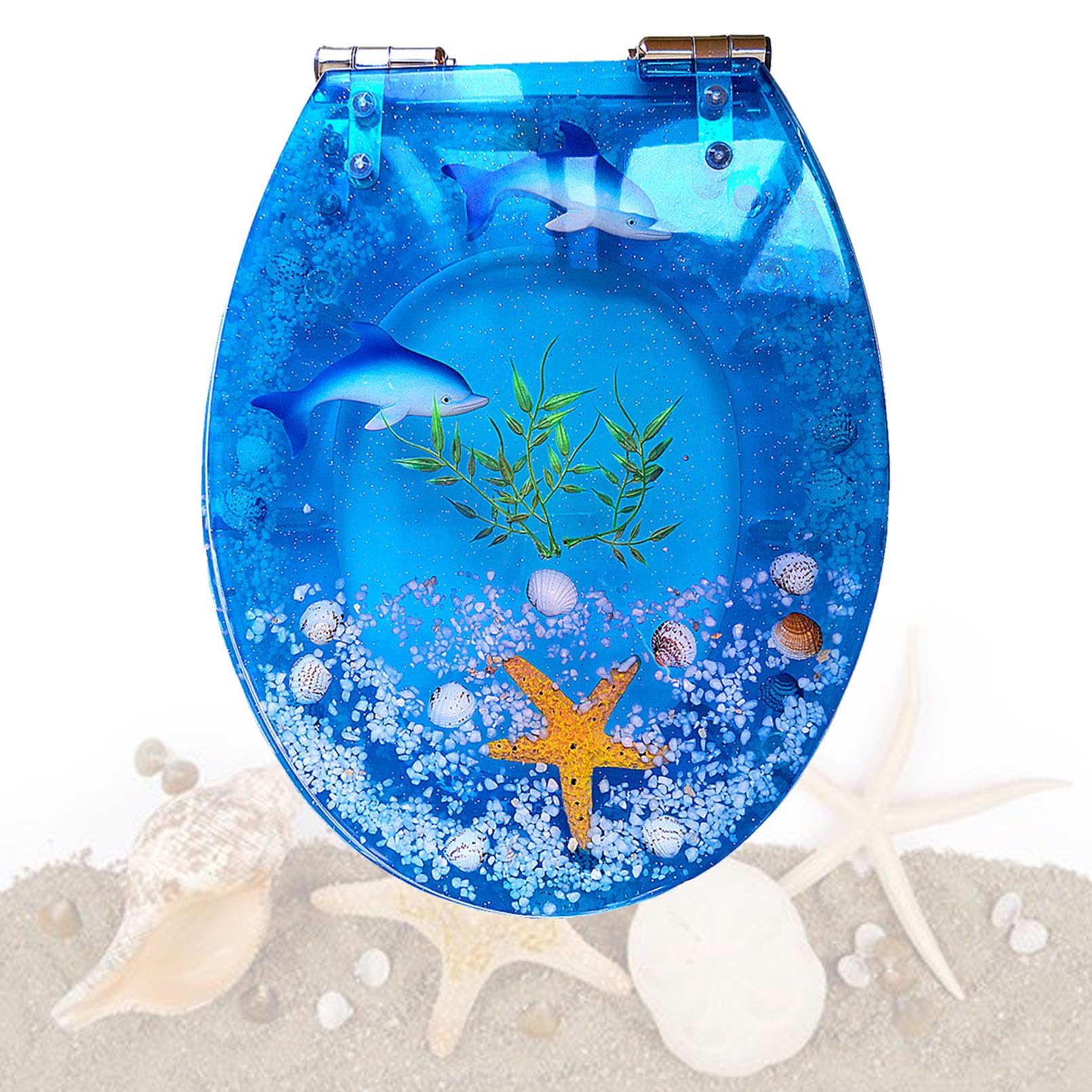 Abattant de toilette résine robuste forme ovale bleu pour WC et maison