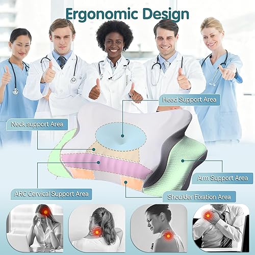 Miniatura 2 de Almohada cervical para el cuello para aliviar el dolor, almohada ergonómica para dormir de lado para soporte del cuello, almohada ortopédica de