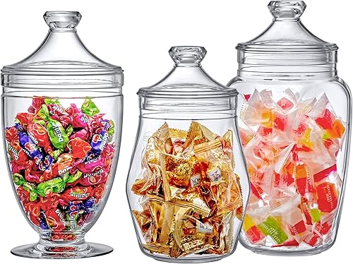 Amazing Abby - Enchant - Tarros de boticario de plástico (juego de 3 piezas, 464559 onzas), tarros de acrílico con tapas, recipientes de baño, bufé