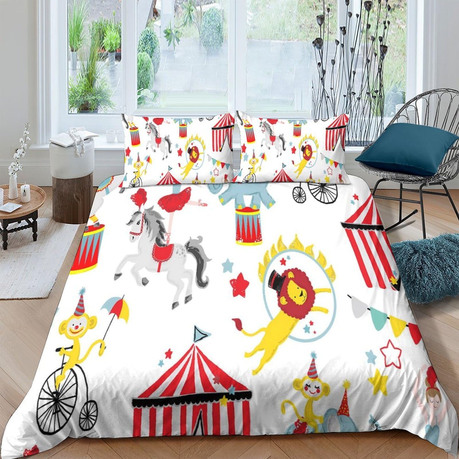 Ctjqhvkz Style-5 3D Printed Circus Carnival Fitted Sheet Microfiber Soft Lion Tent Bed Sheet For Bedroom Dorm Mattress Protection Decor Single（135X200cm）