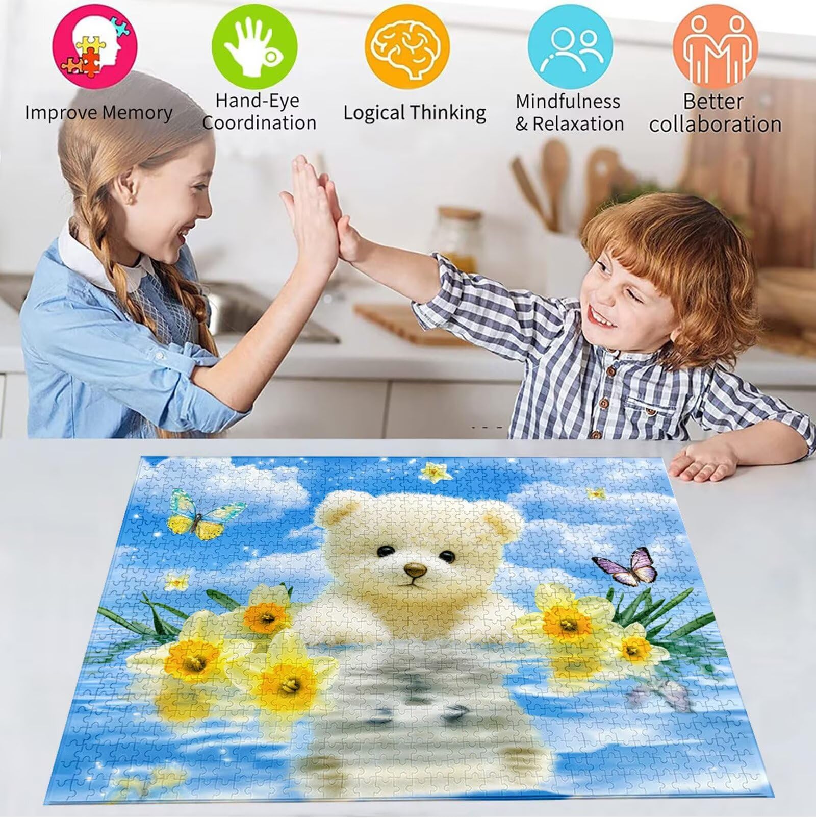 Puzzle 5000 Pezzi, 3 4 5 Anni Puzzle Fiore 6 7 8 Anni Giochi Educativi Sostenibili Con Motivi Per Adulti Da Gioco in Legno Di Alta Qualità Jigsaw Orso per Gioco Familiare, 2026 Regalo Natale H-2402